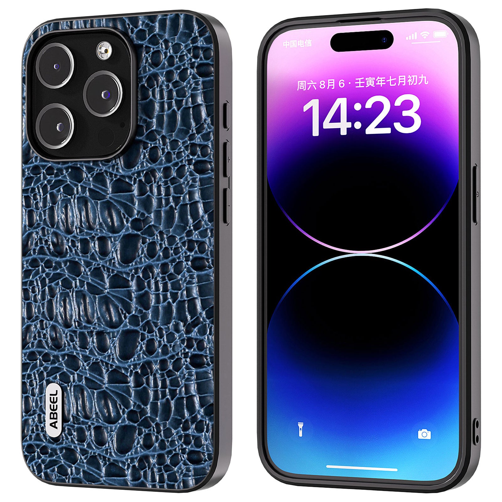 ABEEL For iPhone 15 Pro Max Back Phone Case Genuine Cow Leather PC TPU Slim Cover