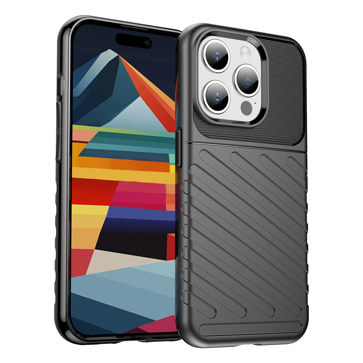 Thunder Series For iPhone 15 Pro Thicken TPU Phone Case Twill Texture Anti-drop Cover