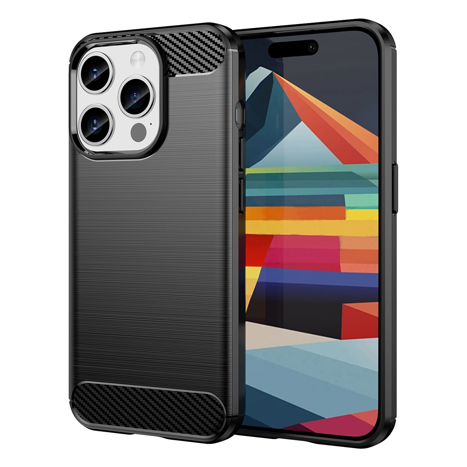 Carbon Fiber Texture Phone Case for iPhone 15 Pro Max Brushed Anti-scratch TPU Cover