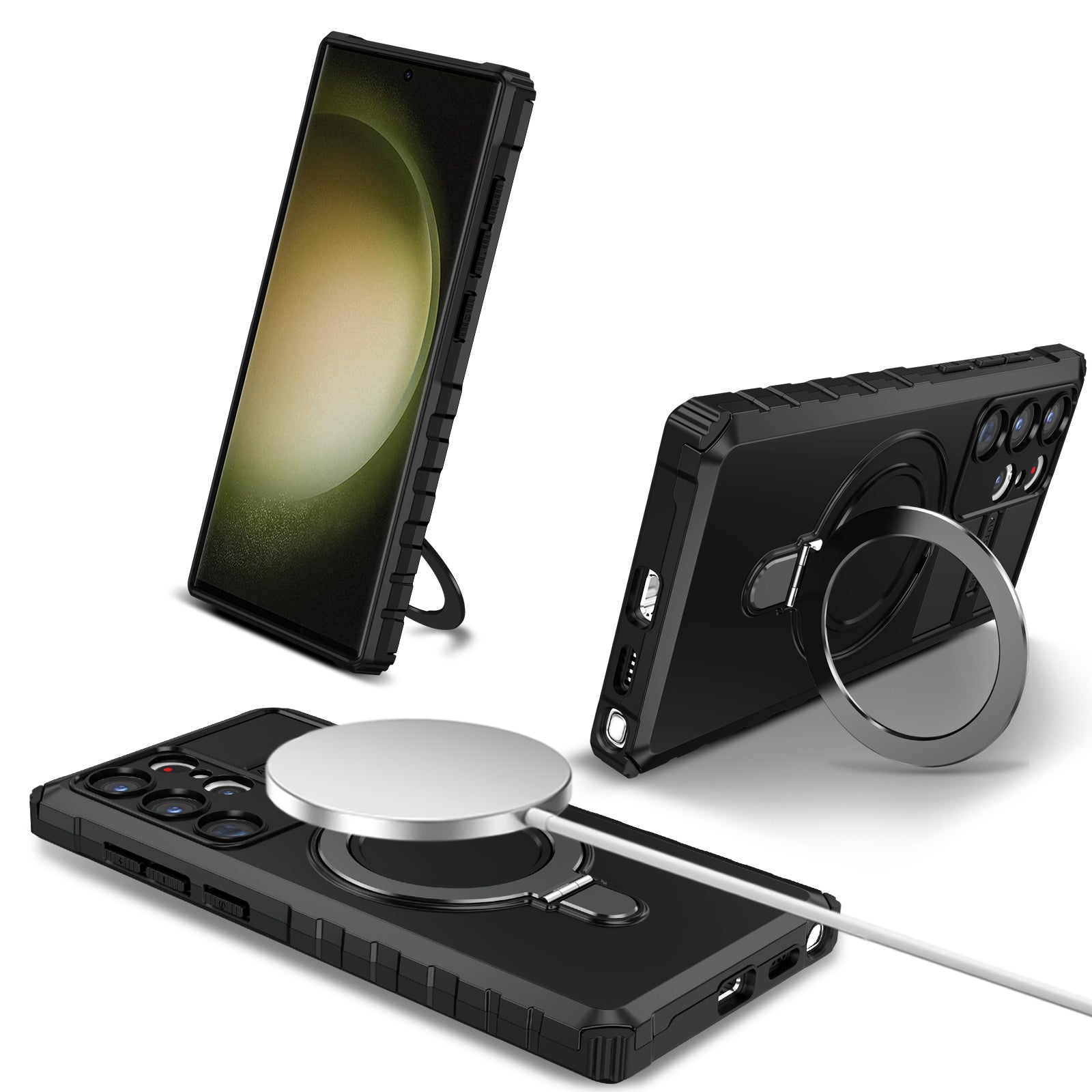 Pro Samsung Galaxy S23 Ultra PC pouzdro na telefon TPU s magnetickým uchopením na stojánek