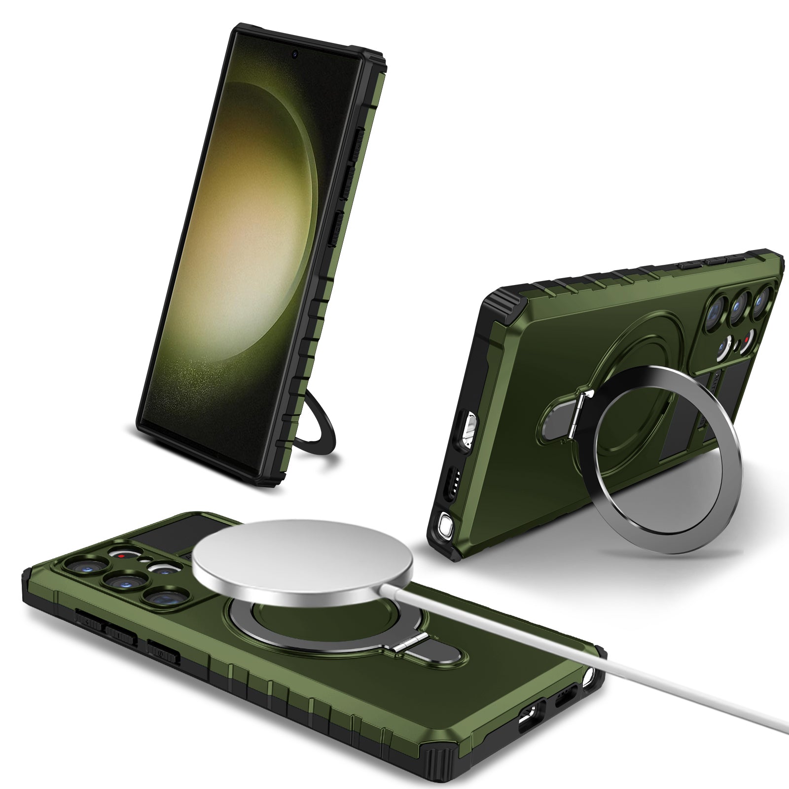 Pro Samsung Galaxy S23 Ultra PC pouzdro na telefon TPU s magnetickým uchopením na stojánek