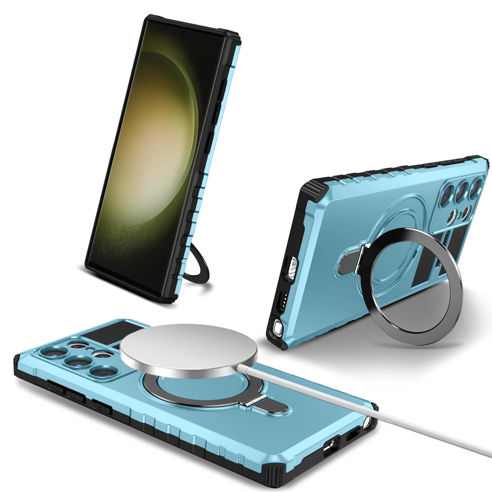 Pro Samsung Galaxy S23 Ultra PC pouzdro na telefon TPU s magnetickým uchopením na stojánek