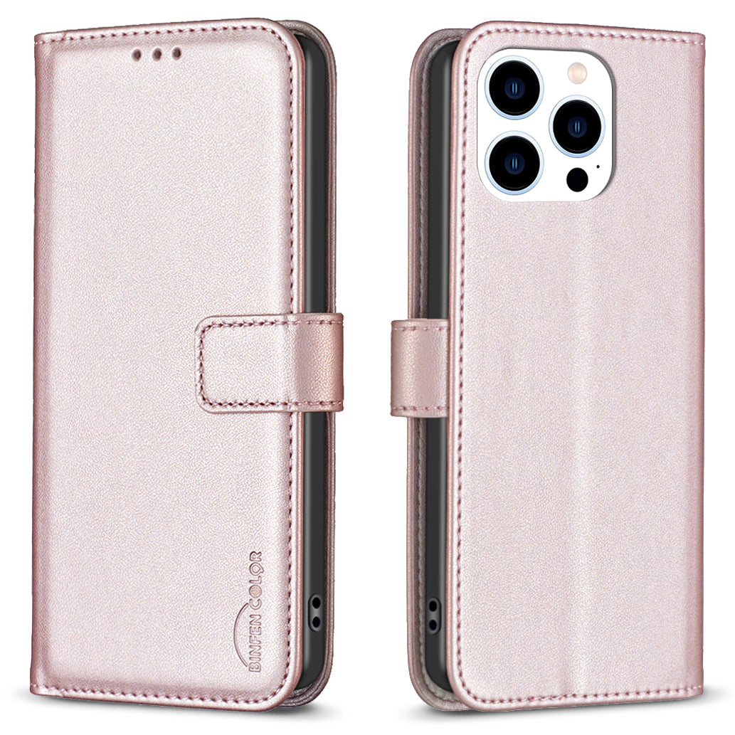 BINFEN COLOR BF17 For iPhone 15 Pro Stand Design Phone Cover Ultra-Light Wallet TPU PU Leather Phone Case
