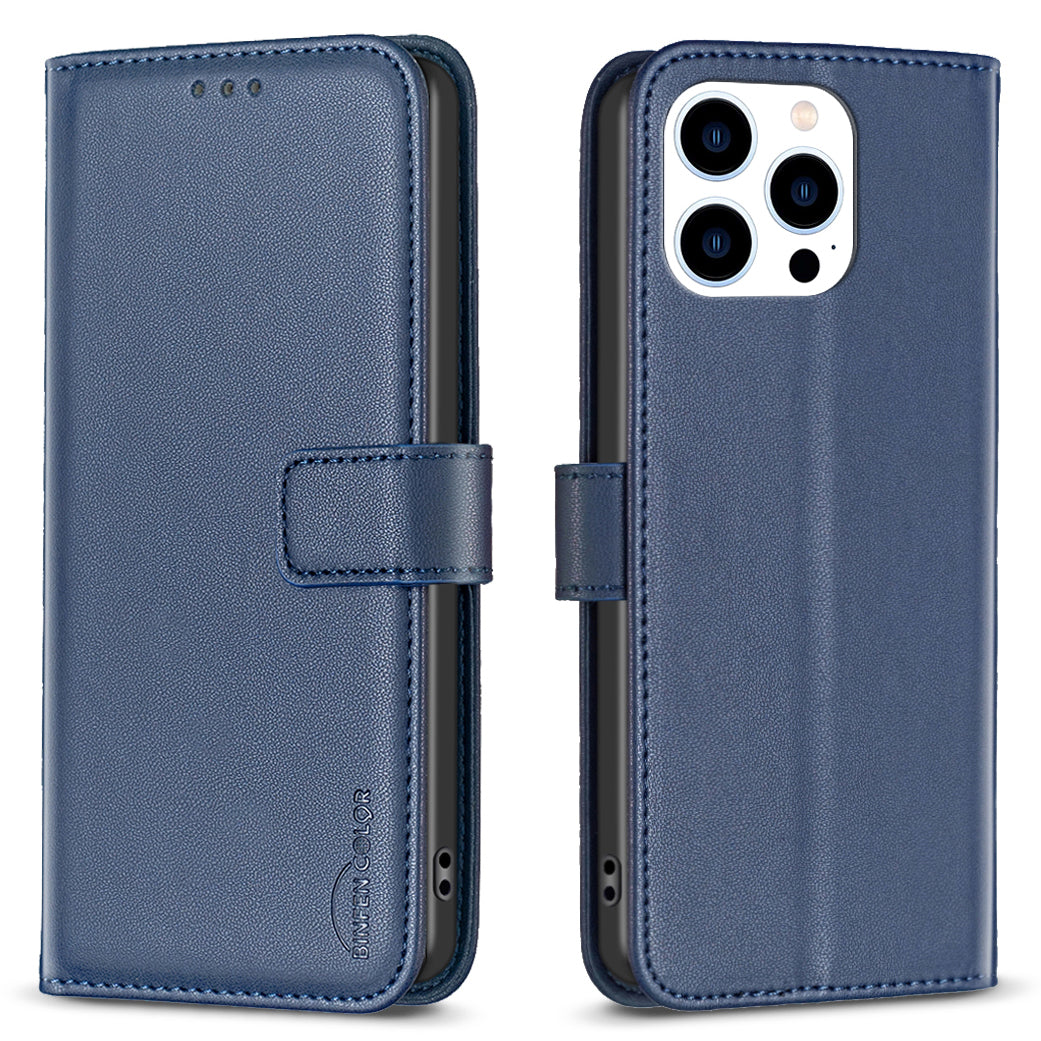 BINFEN COLOR BF17 For iPhone 15 Pro Stand Design Phone Cover Ultra-Light Wallet TPU PU Leather Phone Case
