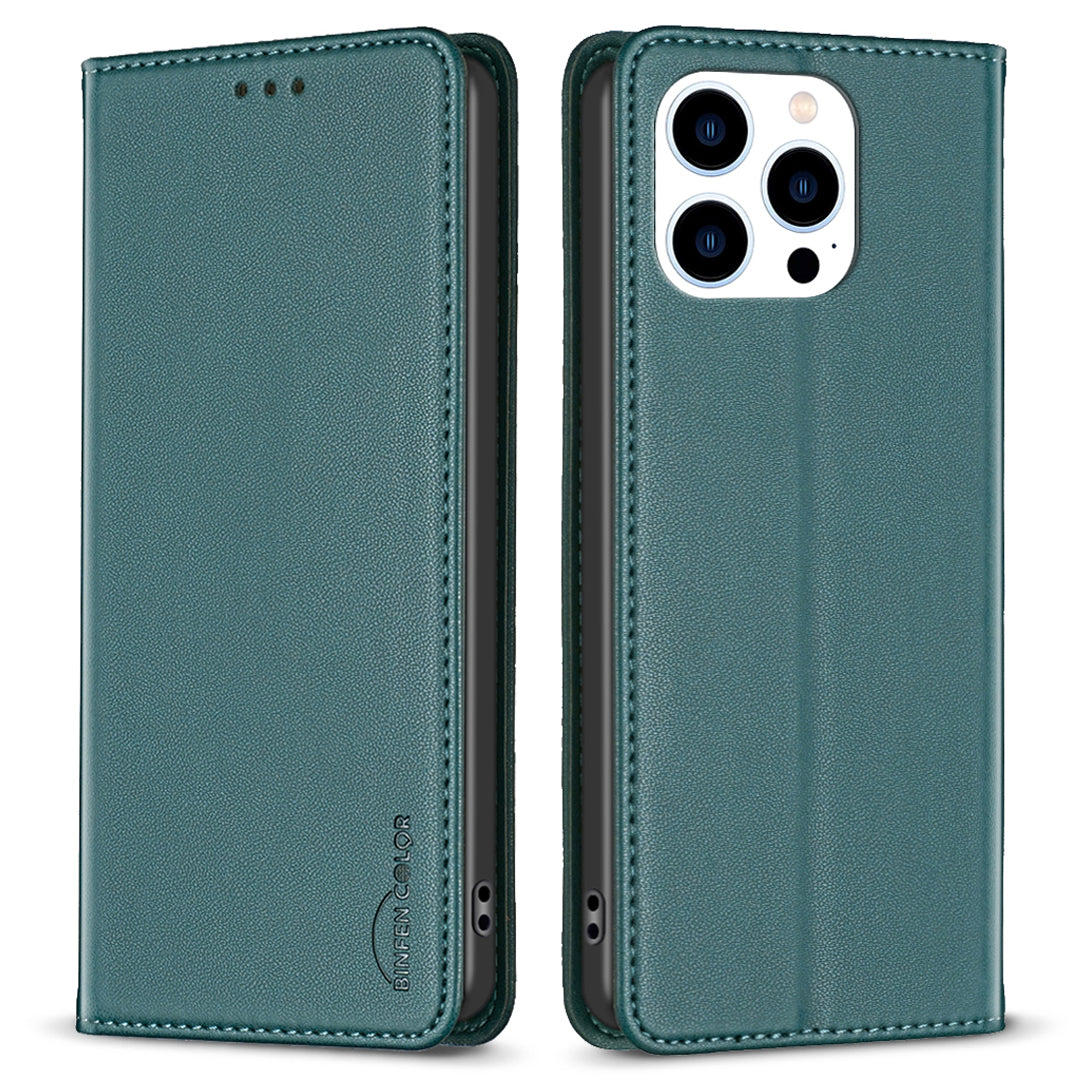 BINFEN COLOR BF18 til iPhone 15 Pro Max PU-læder stødsikkert cover Kortholder Stand Telefoncover