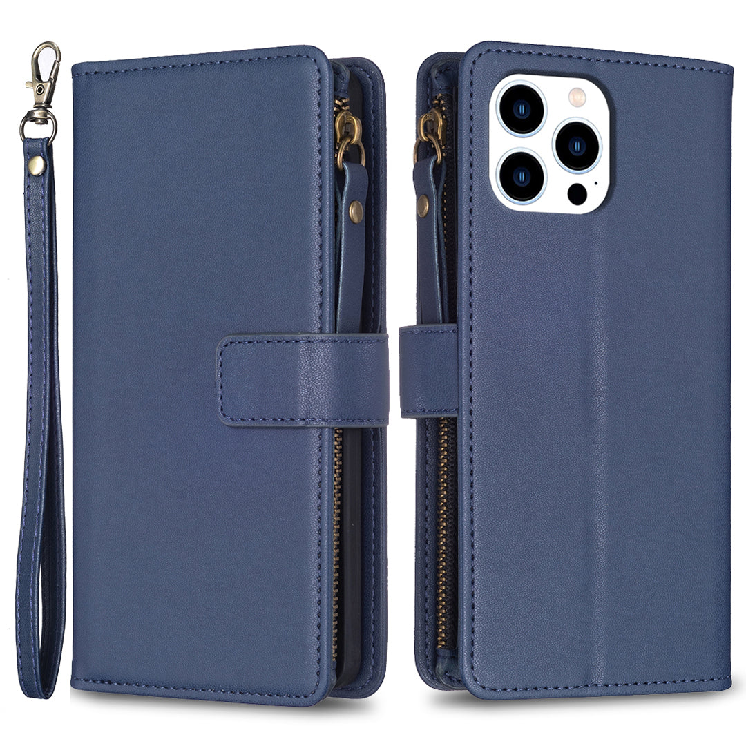 BF Style-19 For iPhone 15 Pro Zipper Pocket PU Leather Case Wallet Stand Phone Cover