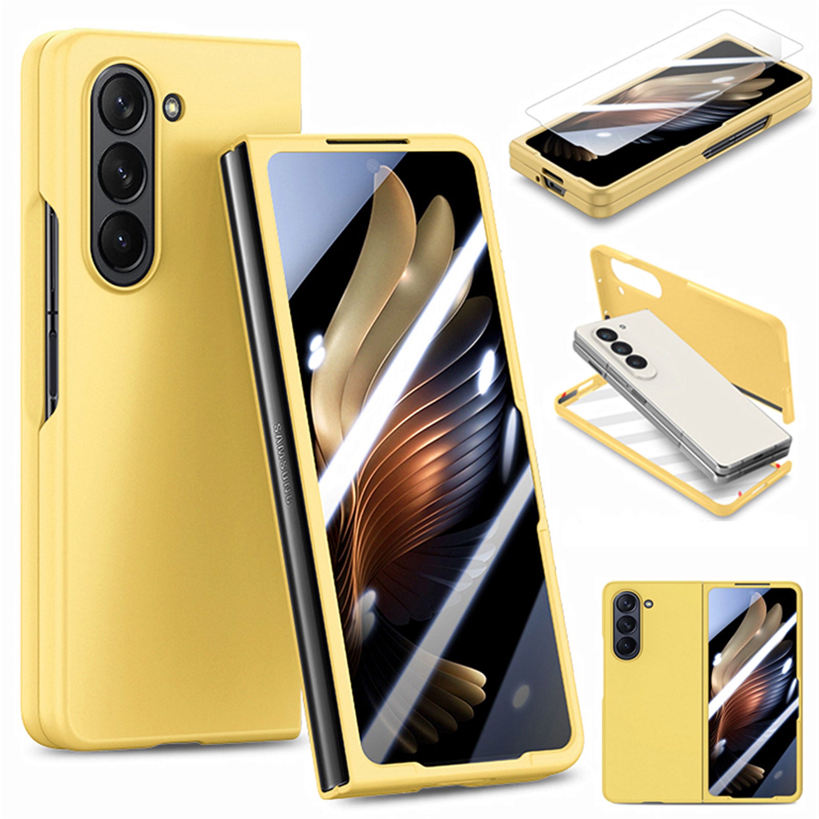 For Samsung Galaxy Z Fold5 5G Skin-Touch Phone Case Hard PC Folding Phone Case with Tempered Glass Film