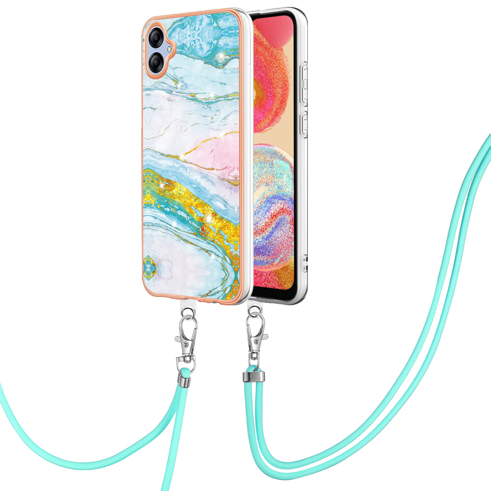 YB IMD Series-9 For Samsung Galaxy A04e F04 M04 4G Marble Pattern Case Electroplated IMD TPU Cover with Lanyard