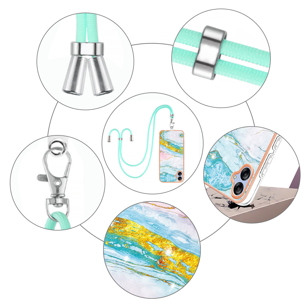 YB IMD Series-9 For Samsung Galaxy A04e F04 M04 4G Marble Pattern Case Electroplated IMD TPU Cover with Lanyard