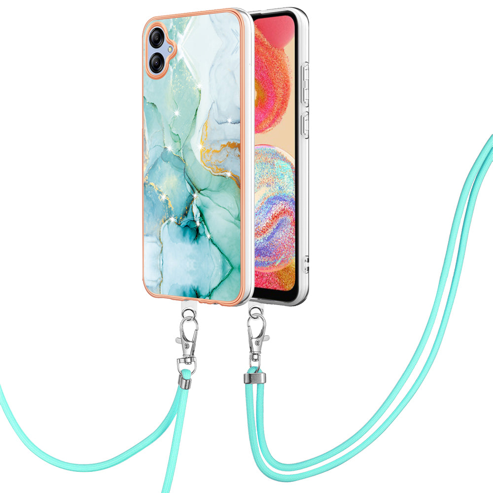 YB IMD Series-9 For Samsung Galaxy A04e F04 M04 4G Marble Pattern Case Electroplated IMD TPU Cover with Lanyard