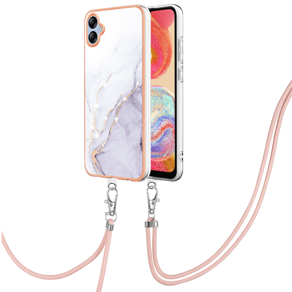 YB IMD Series-9 For Samsung Galaxy A04e F04 M04 4G Marble Pattern Case Electroplated IMD TPU Cover with Lanyard
