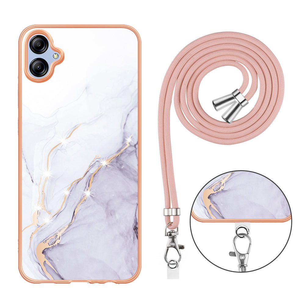 YB IMD Series-9 For Samsung Galaxy A04e F04 M04 4G Marble Pattern Case Electroplated IMD TPU Cover with Lanyard