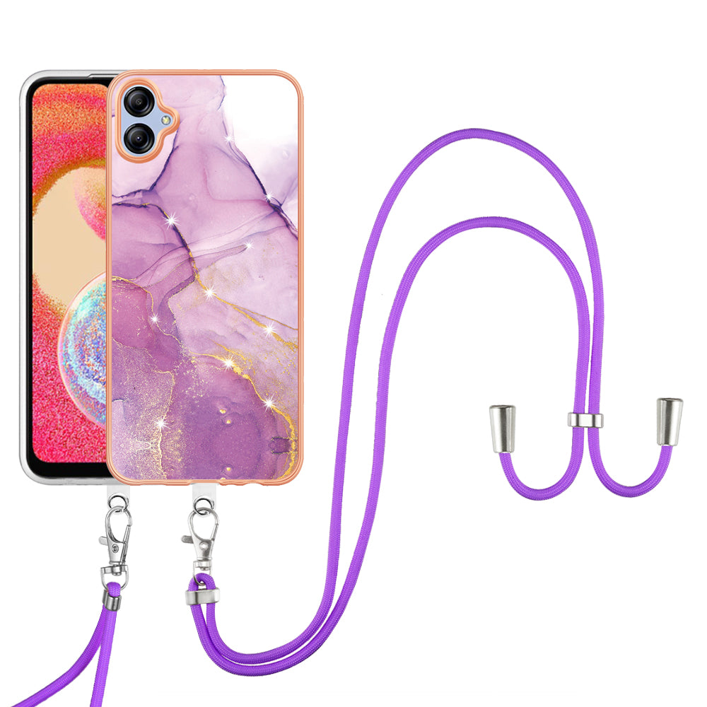 YB IMD Series-9 For Samsung Galaxy A04e F04 M04 4G Marble Pattern Case Electroplated IMD TPU Cover with Lanyard