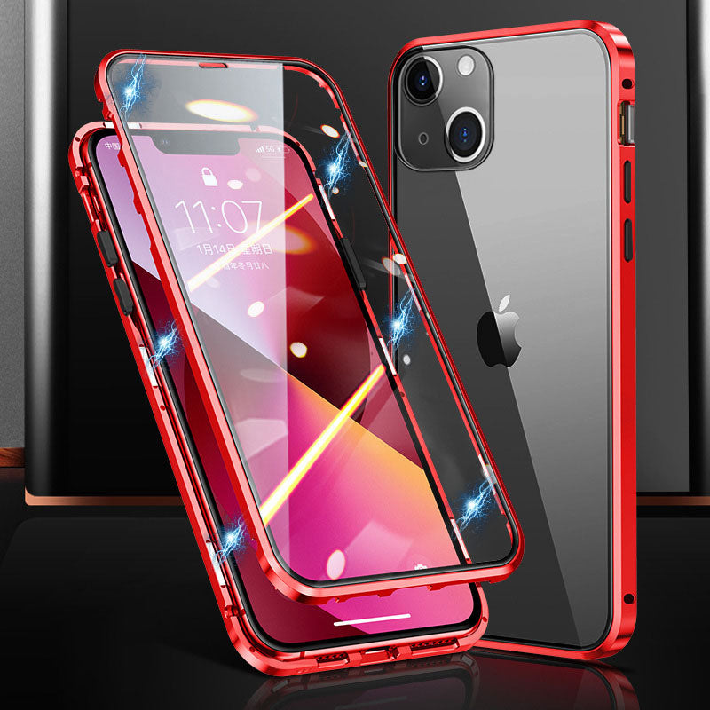 Phone Case for iPhone 15 Plus Magnetic Adsorption Metal Frame Double-sided Tempered Glass Clear Phone Cover