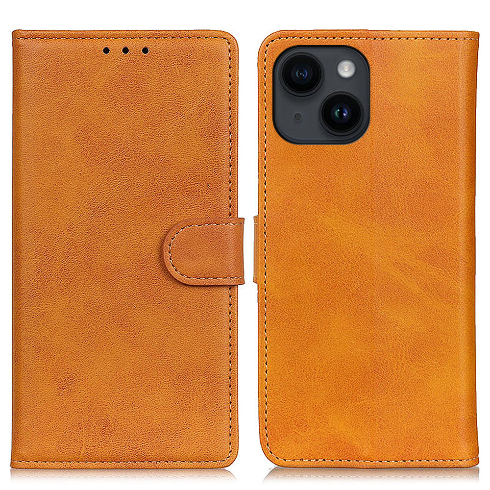 Telefoncover til iPhone 15 Plus PU Læder TPU Foldbart Stand Kohud Tekstur Pung Cover