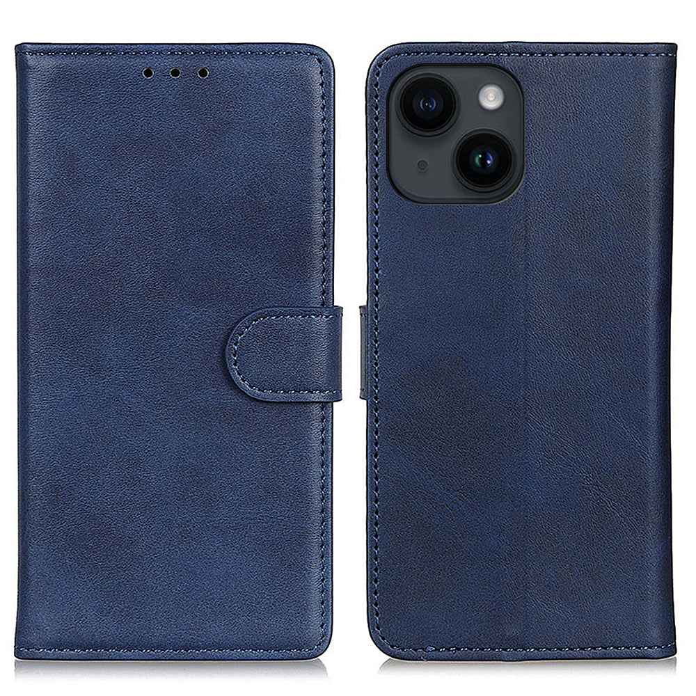 Telefoncover til iPhone 15 Plus PU Læder TPU Foldbart Stand Kohud Tekstur Pung Cover