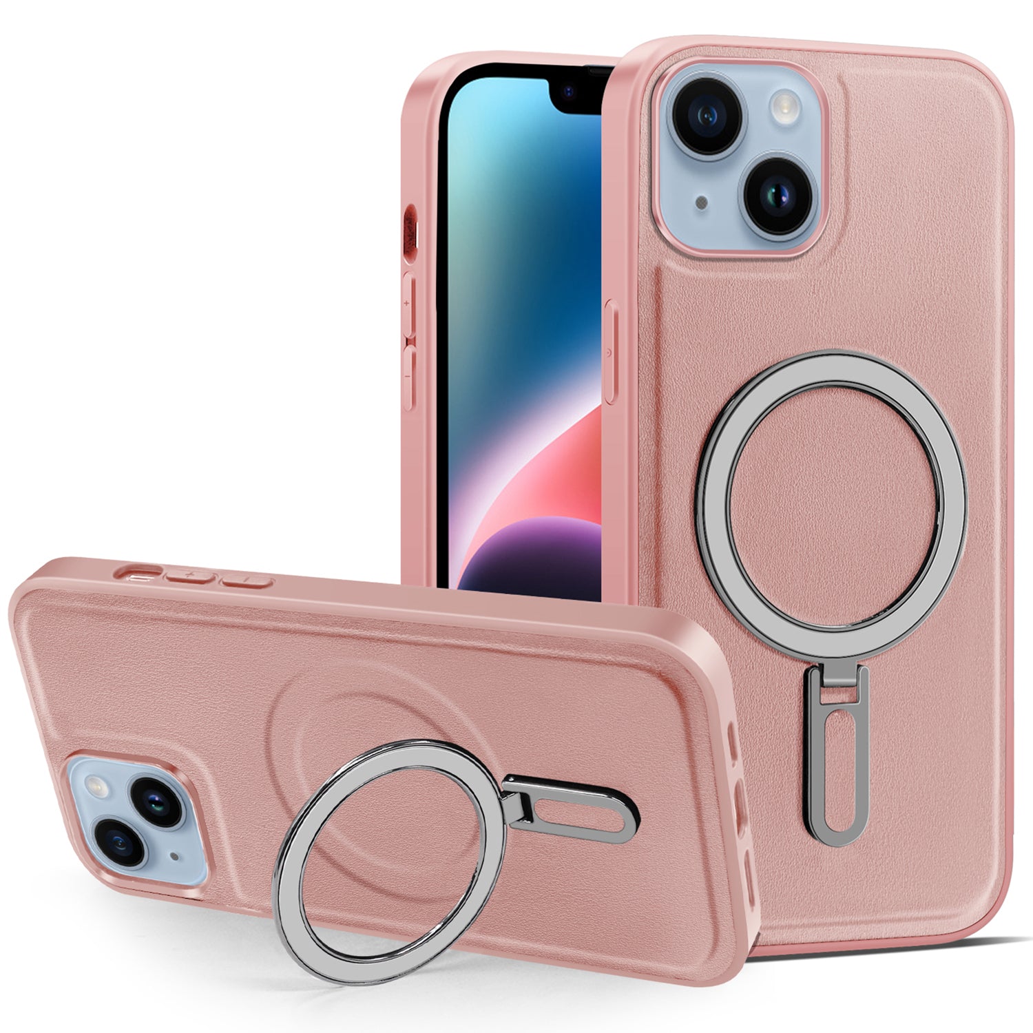 Pro iPhone 14 Kickstand Pouzdro na telefon odolný proti poškrábání PU kožený potah PC TPU magnetický kryt