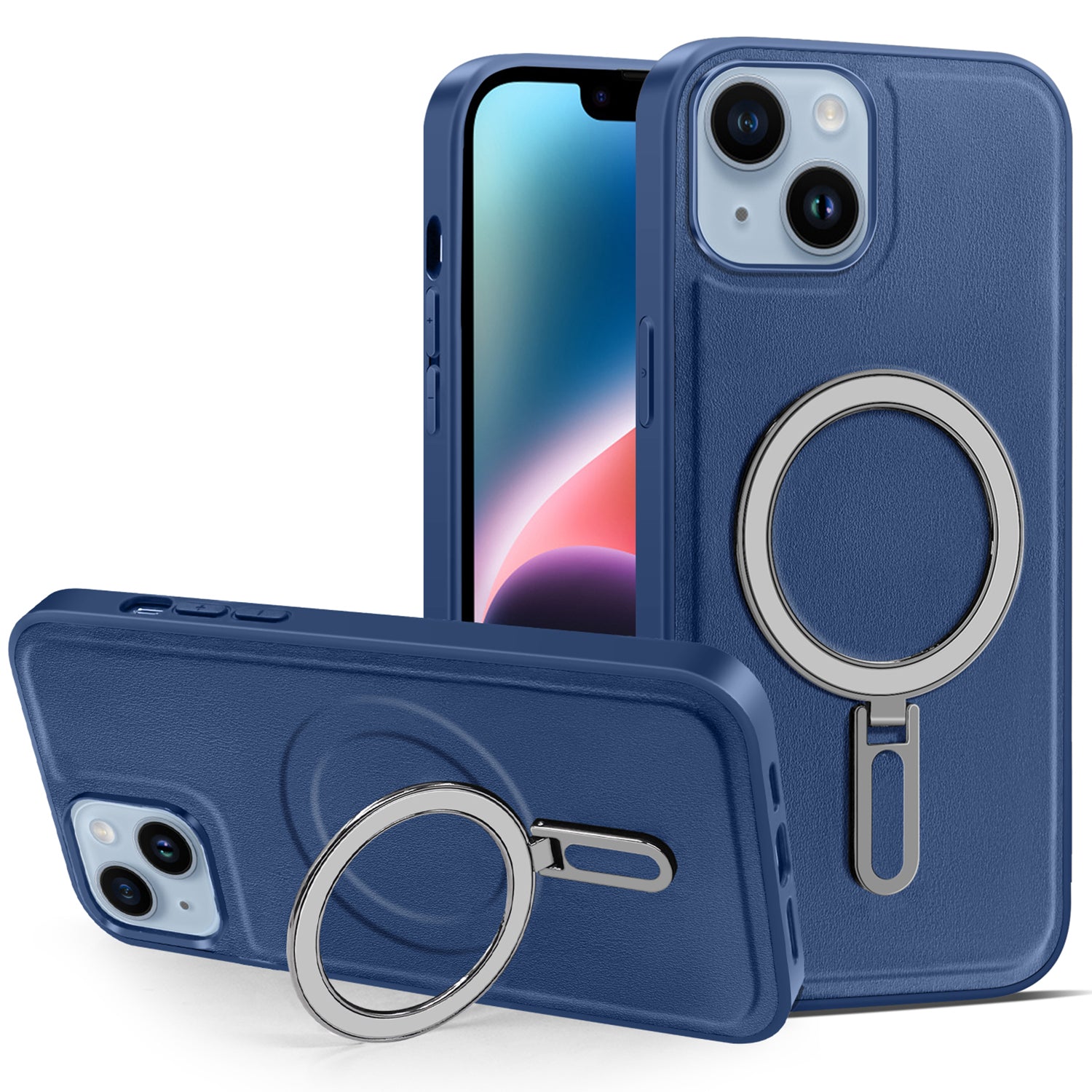 Pro iPhone 14 Kickstand Pouzdro na telefon odolný proti poškrábání PU kožený potah PC TPU magnetický kryt