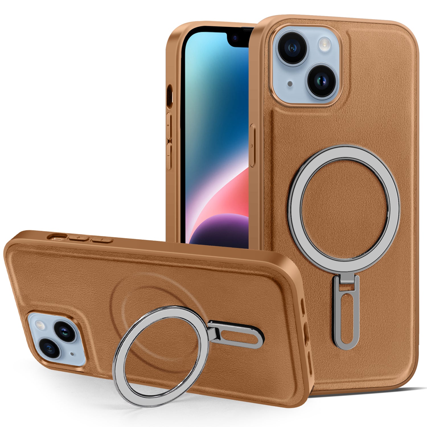 Pro iPhone 14 Kickstand Pouzdro na telefon odolný proti poškrábání PU kožený potah PC TPU magnetický kryt