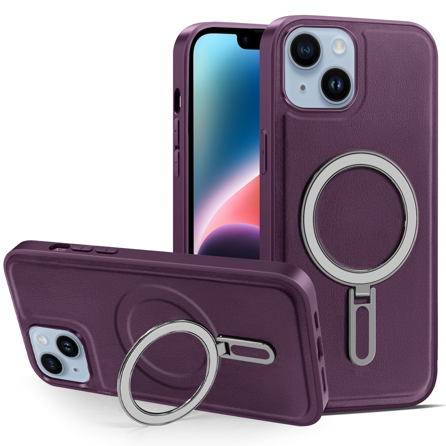 Pro iPhone 14 Kickstand Pouzdro na telefon odolný proti poškrábání PU kožený potah PC TPU magnetický kryt