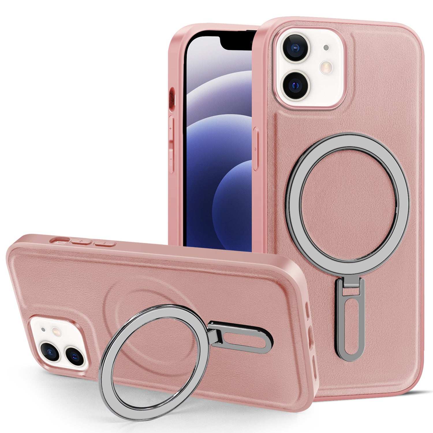 For iPhone 12/12 Pro 6.1 inch Phone Case Kickstand Design PU Leather Coated PC TPU Magnetic Cover