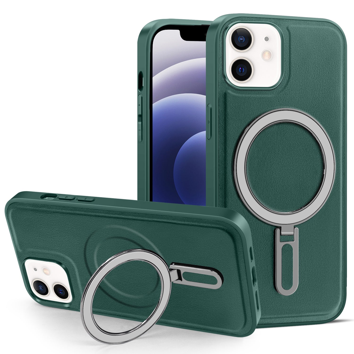For iPhone 12/12 Pro 6.1 inch Phone Case Kickstand Design PU Leather Coated PC TPU Magnetic Cover