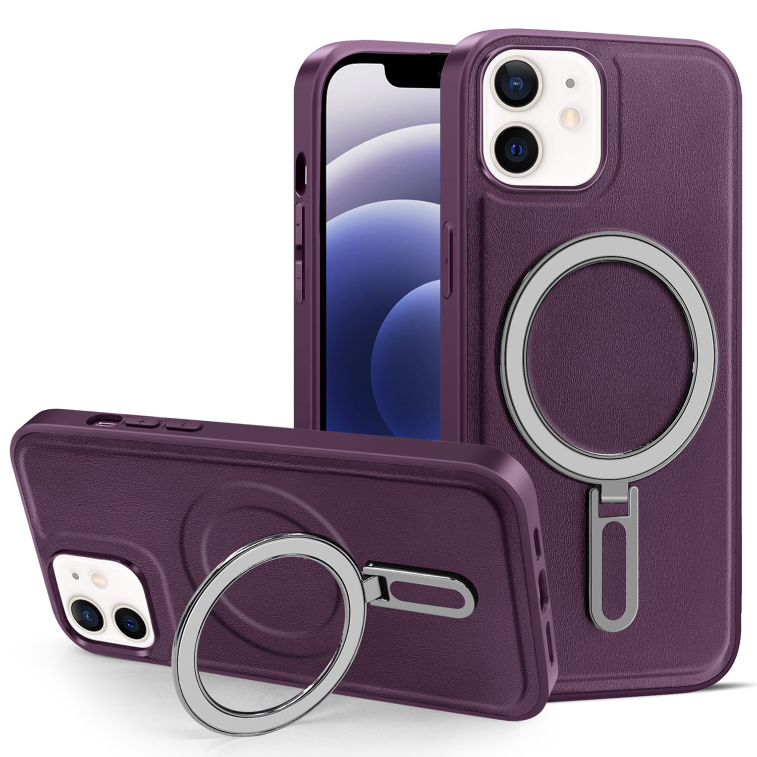 For iPhone 12/12 Pro 6.1 inch Phone Case Kickstand Design PU Leather Coated PC TPU Magnetic Cover
