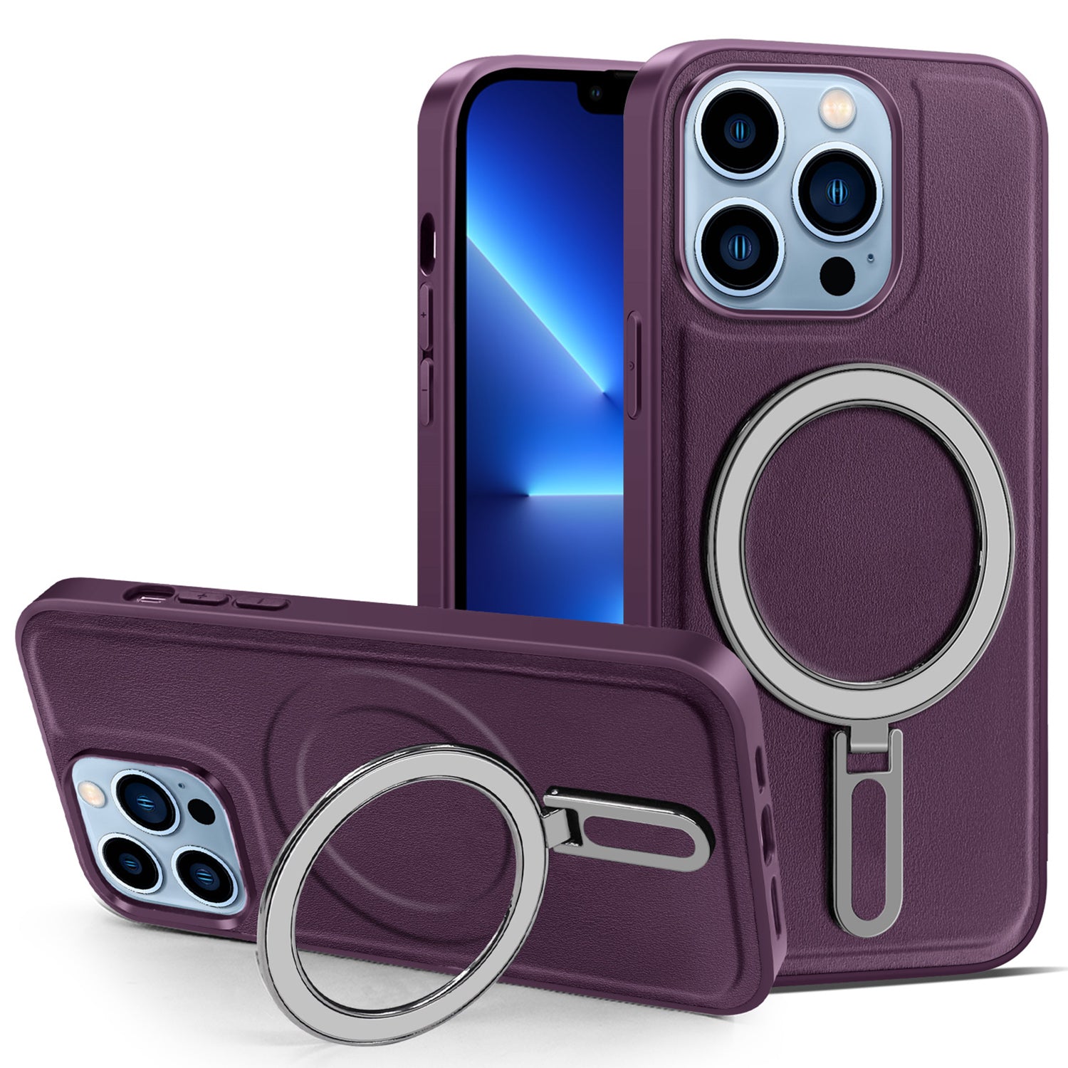 For iPhone 13 Pro 6.1 inch Anti-drop PU Leather Coated PC TPU Phone Case Magnetic Cover with Kickstand
