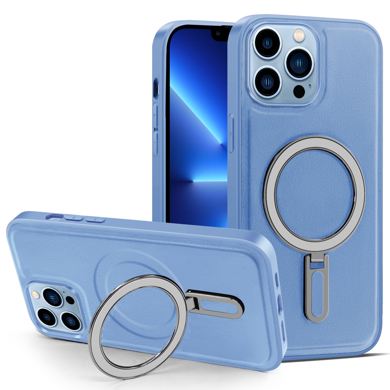 Magnetic Cover for iPhone 13 Pro Max 6.7 inch PU Leather Coated PC TPU Phone Case with Kickstand