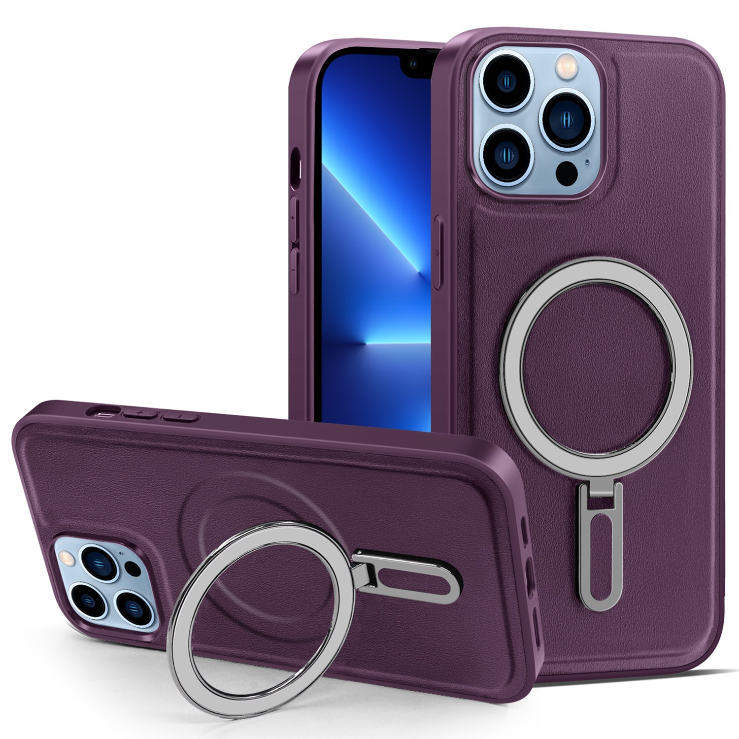Magnetic Cover for iPhone 13 Pro Max 6.7 inch PU Leather Coated PC TPU Phone Case with Kickstand