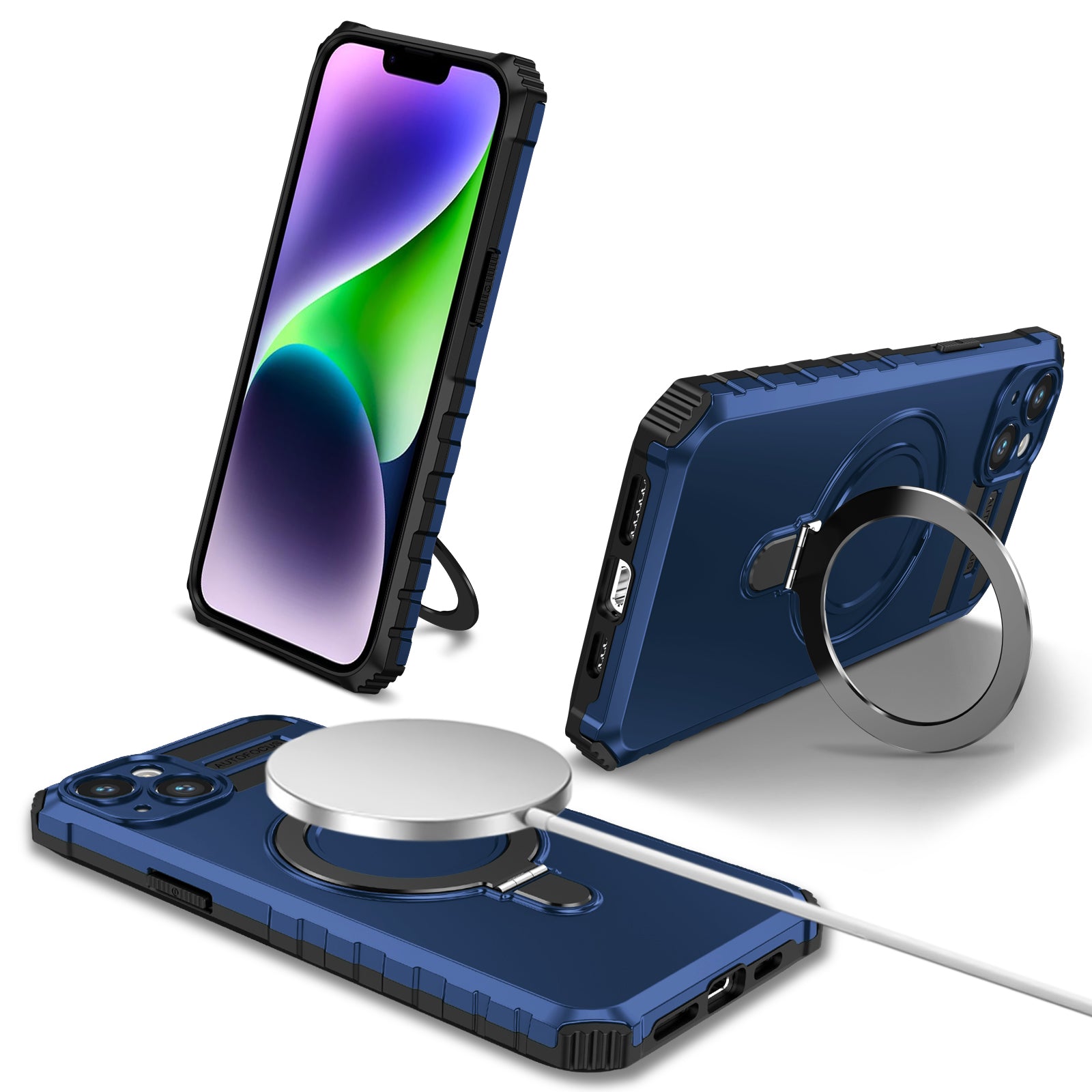 Compatible with MagSafe Charger Phone Cover for iPhone 14 Plus TPU PC Kickstand Matte Phone Case