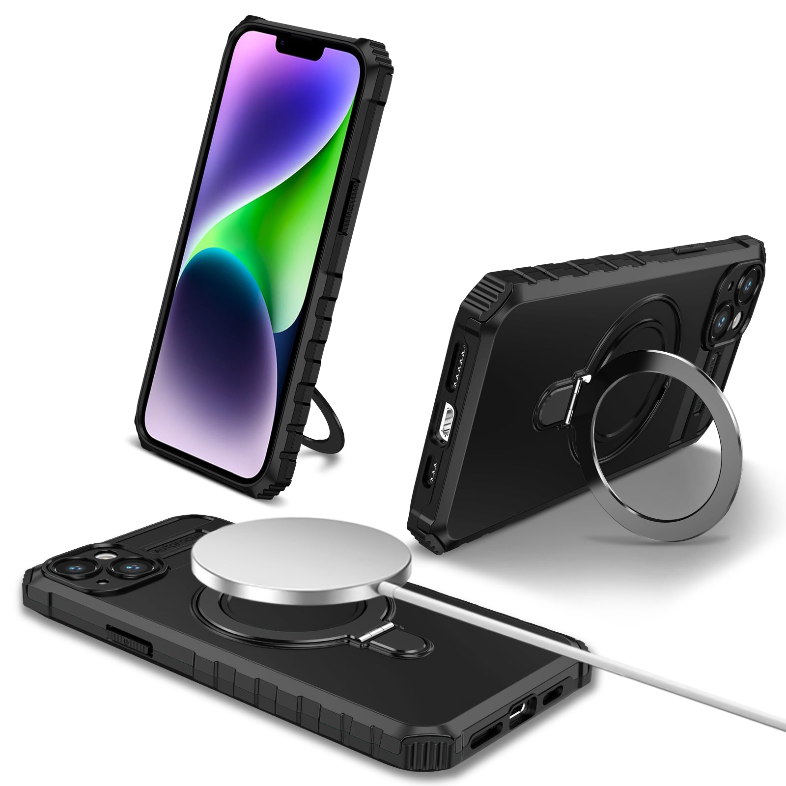 Compatible with MagSafe Charger Phone Cover for iPhone 14 Plus TPU PC Kickstand Matte Phone Case