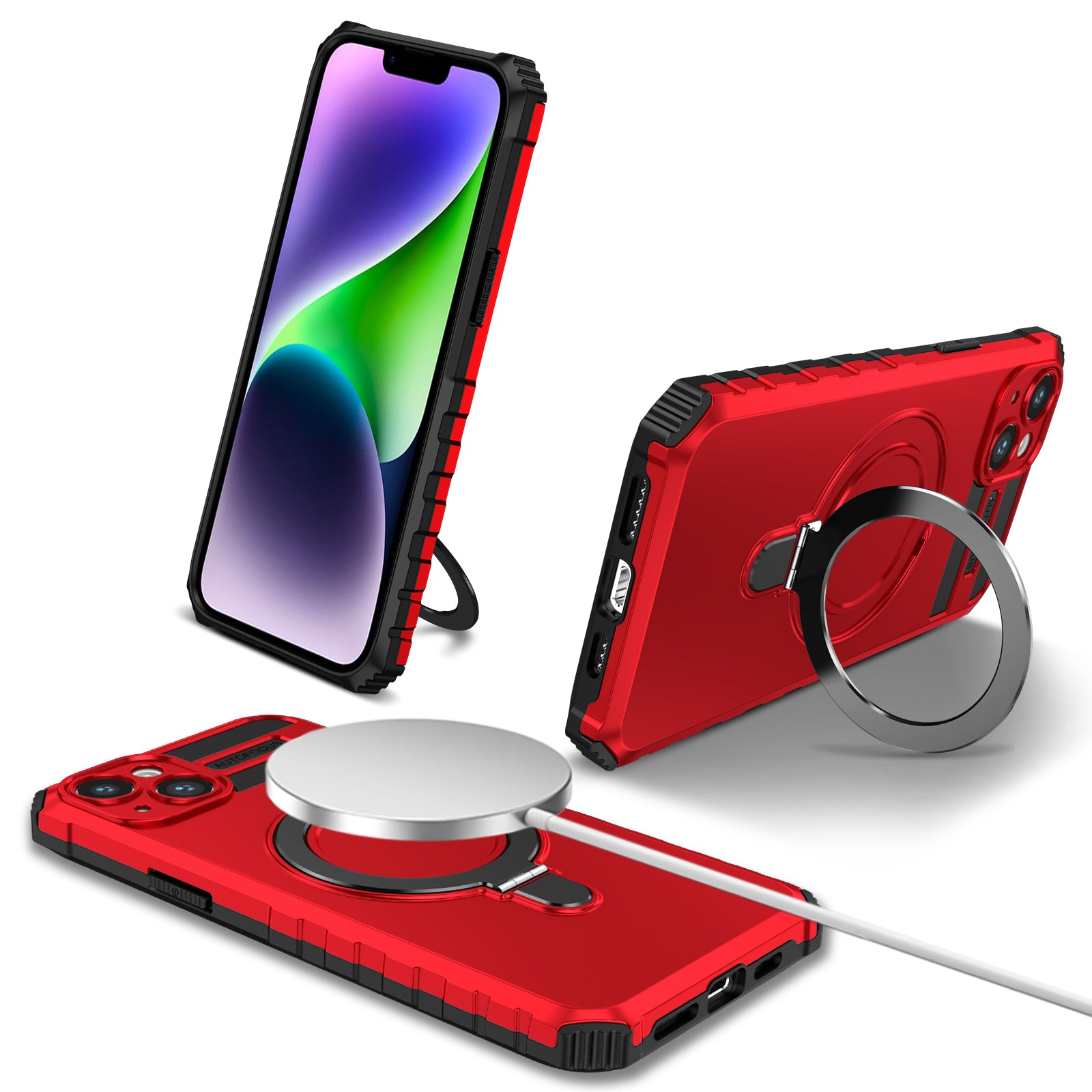 Compatible with MagSafe Charger Phone Cover for iPhone 14 Plus TPU PC Kickstand Matte Phone Case