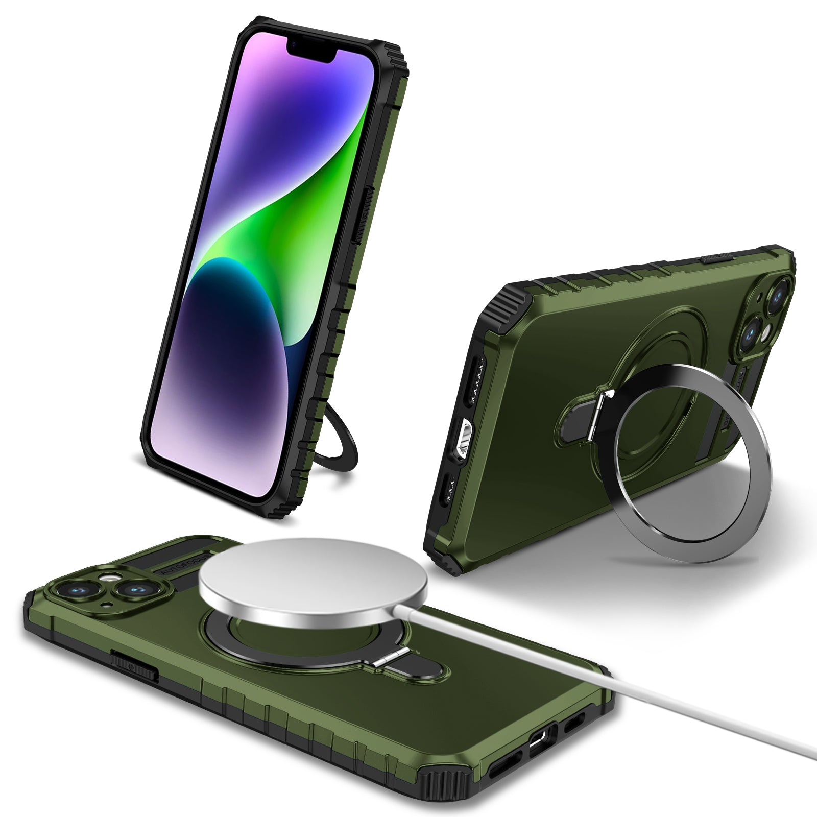 Compatible with MagSafe Charger Phone Cover for iPhone 14 Plus TPU PC Kickstand Matte Phone Case