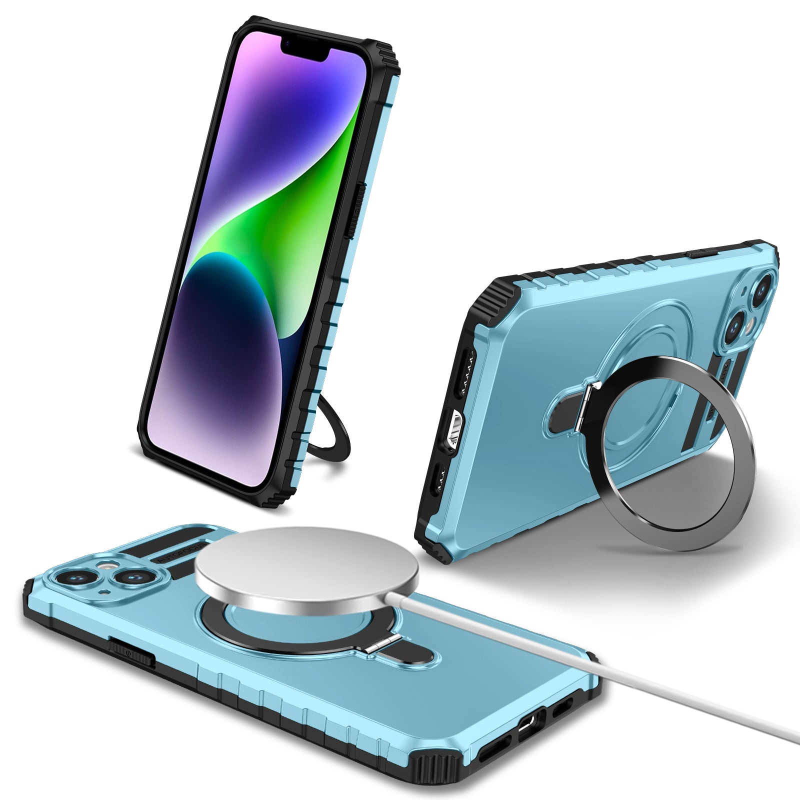 Compatible with MagSafe Charger Phone Cover for iPhone 14 Plus TPU PC Kickstand Matte Phone Case