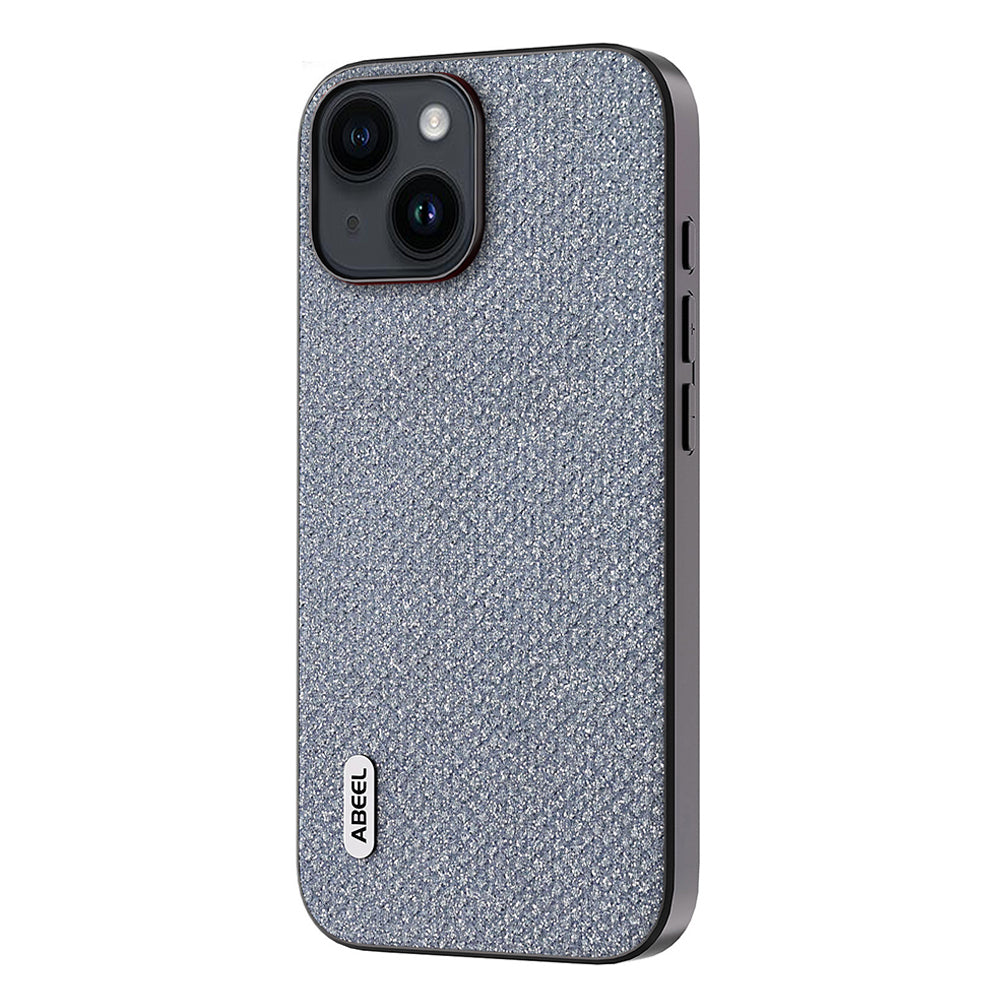 ABEEL For iPhone 15 Plus PU Leather PC TPU Phone Case Glitter Rhinestone Texture Back Cover