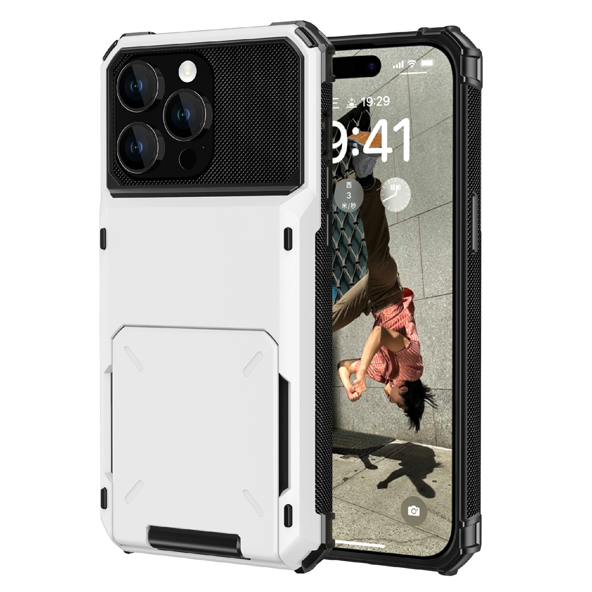 For iPhone 15 Plus Flip Card Holder Phone Case TPU PC Shockproof Back Cover