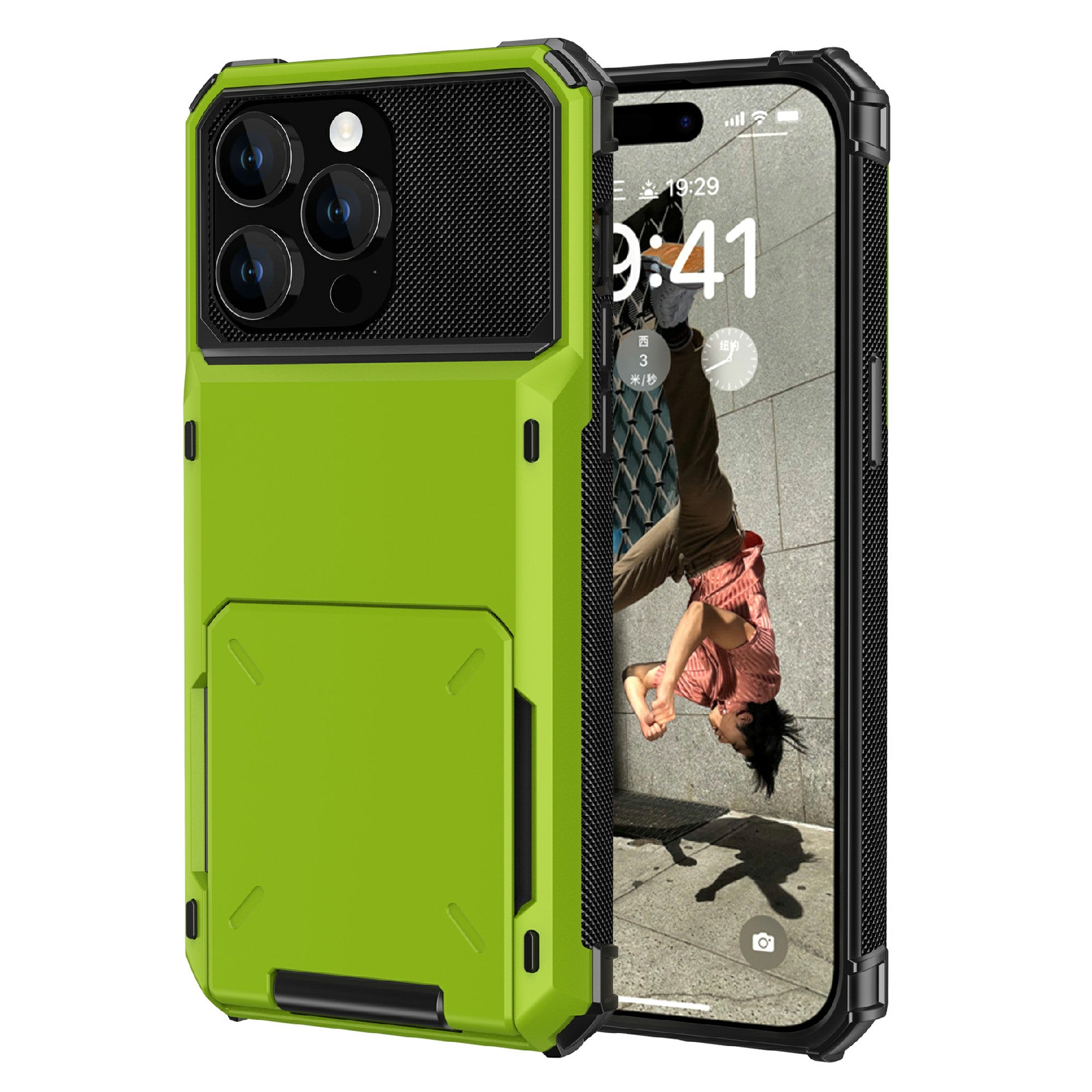 Til iPhone 15 Pro Max Anti-drop Bagcover TPU PC-telefontaske med flip-kortholder