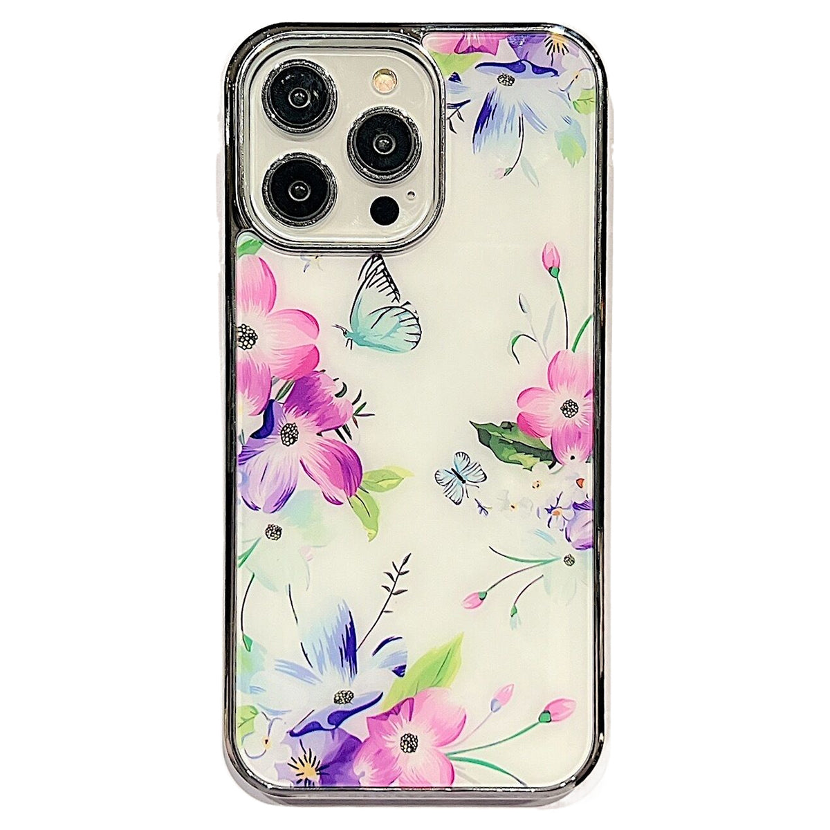 For iPhone 14 Pro Anti-scratch Flower Pattern IMD Cover PC TPU Electroplating Edge Phone Case