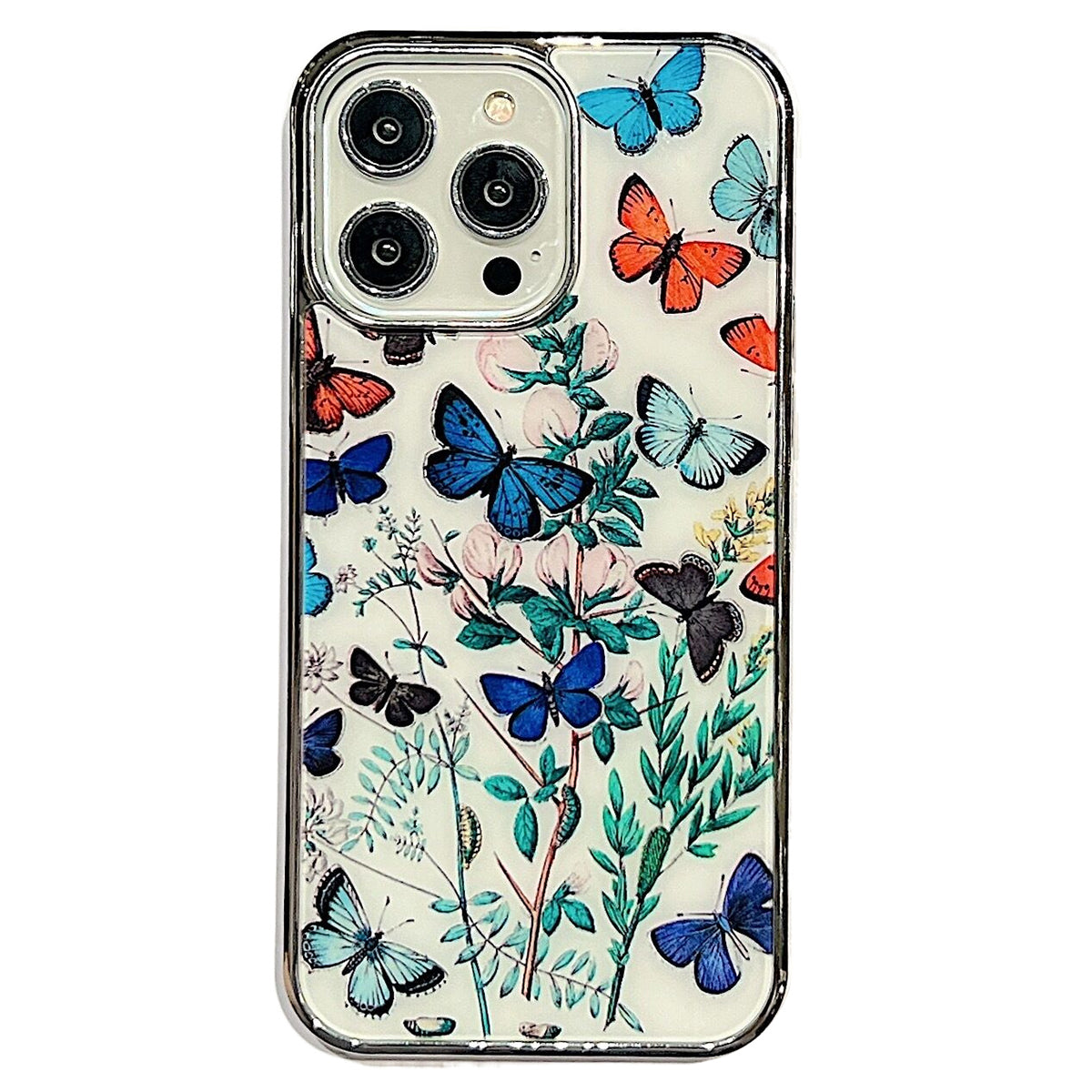 For iPhone 14 Pro Anti-scratch Flower Pattern IMD Cover PC TPU Electroplating Edge Phone Case