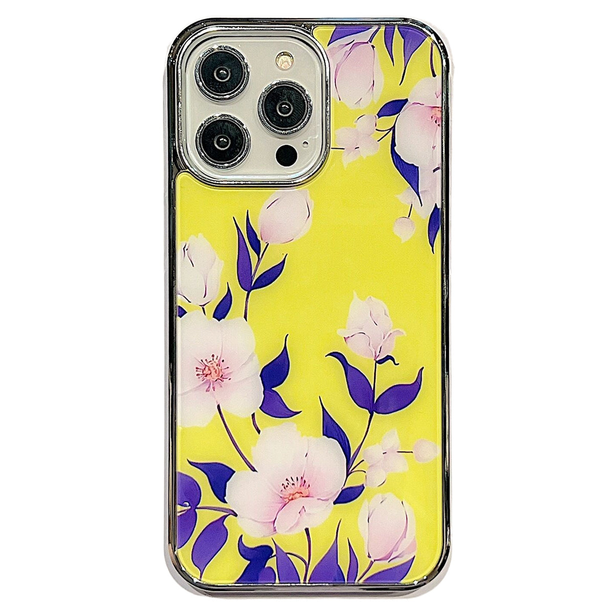 For iPhone 14 Pro Anti-scratch Flower Pattern IMD Cover PC TPU Electroplating Edge Phone Case