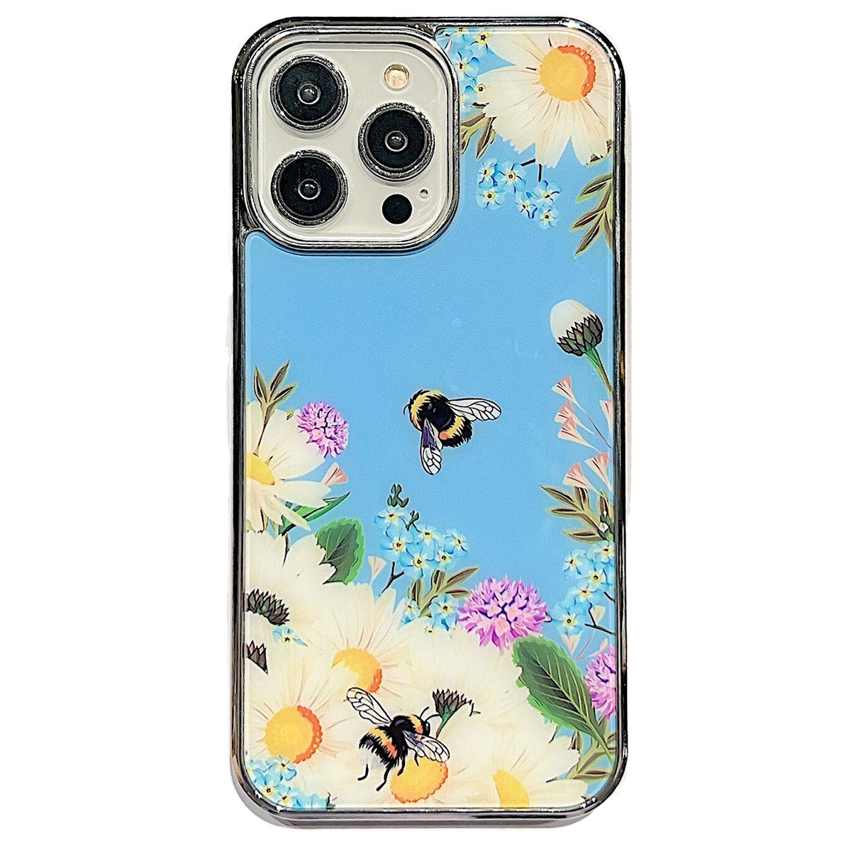 For iPhone 14 Pro Anti-scratch Flower Pattern IMD Cover PC TPU Electroplating Edge Phone Case