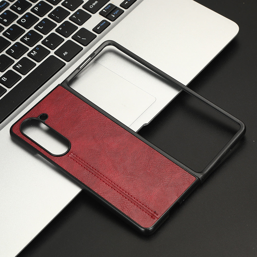 For Samsung Galaxy Z Fold5 5G PU Leather PC Phone Case Anti-Scratch Stitched Protective Cover
