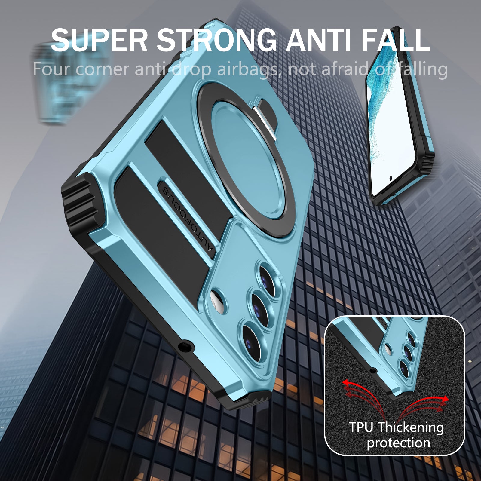 For Samsung Galaxy S22 5G Magnetic Case Compatible with MagSafe PC TPU Kickstand Phone Cover