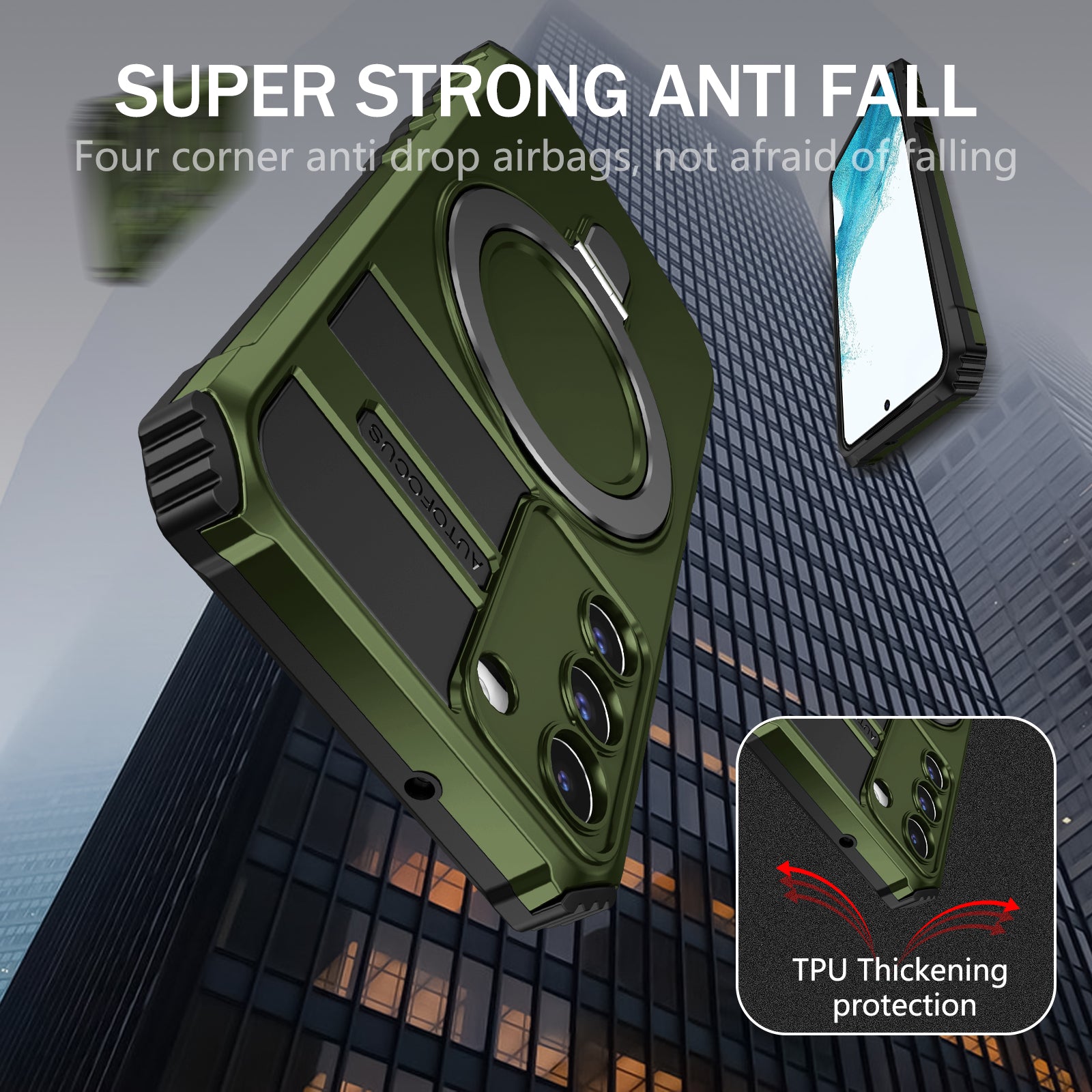 For Samsung Galaxy S22 5G Magnetic Phone Case Kickstand PC TPU Anti-Scratch Cover