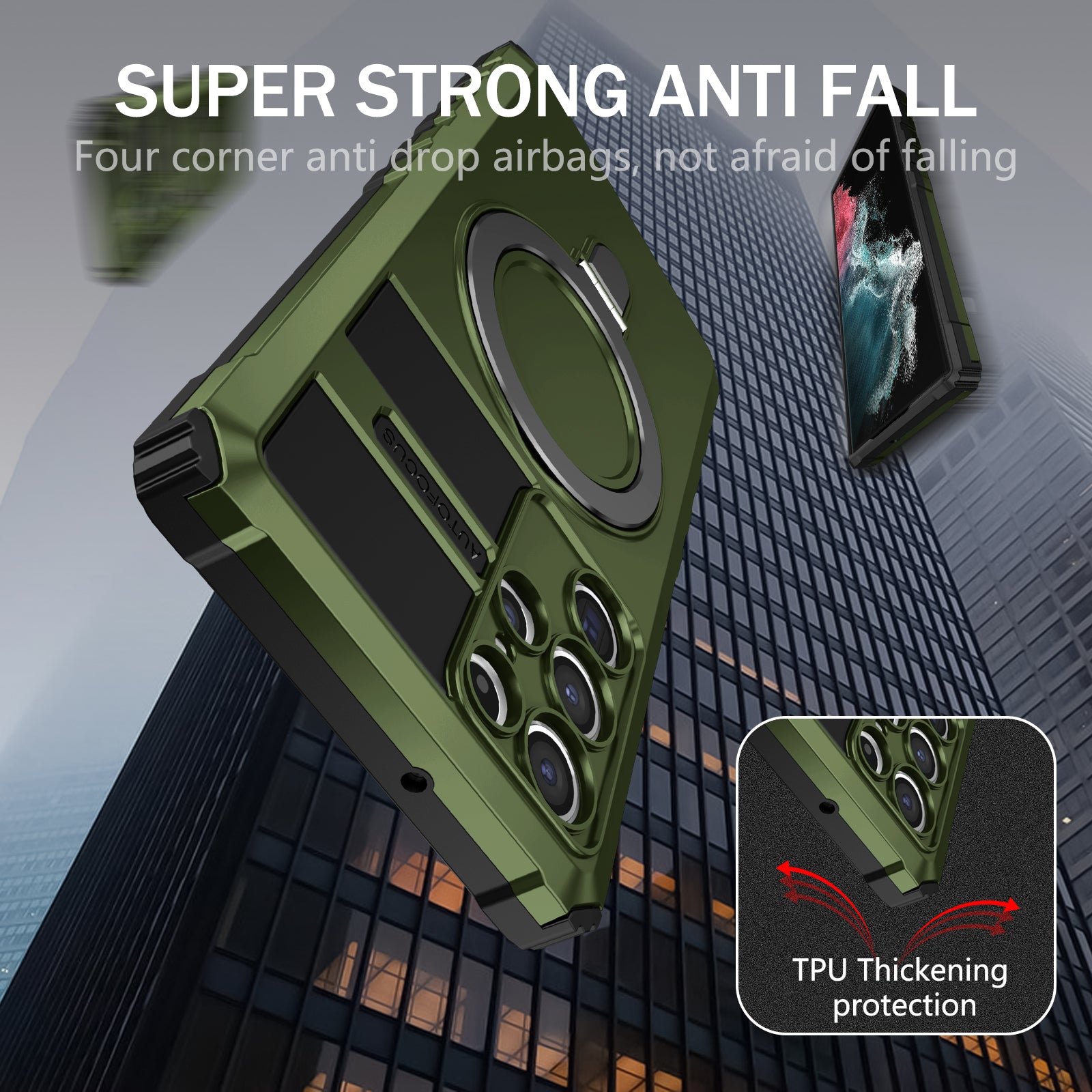 For Samsung Galaxy S22 Ultra 5G PC TPU Shockproof Case Magnetic Phone Cover with Ring Kickstand