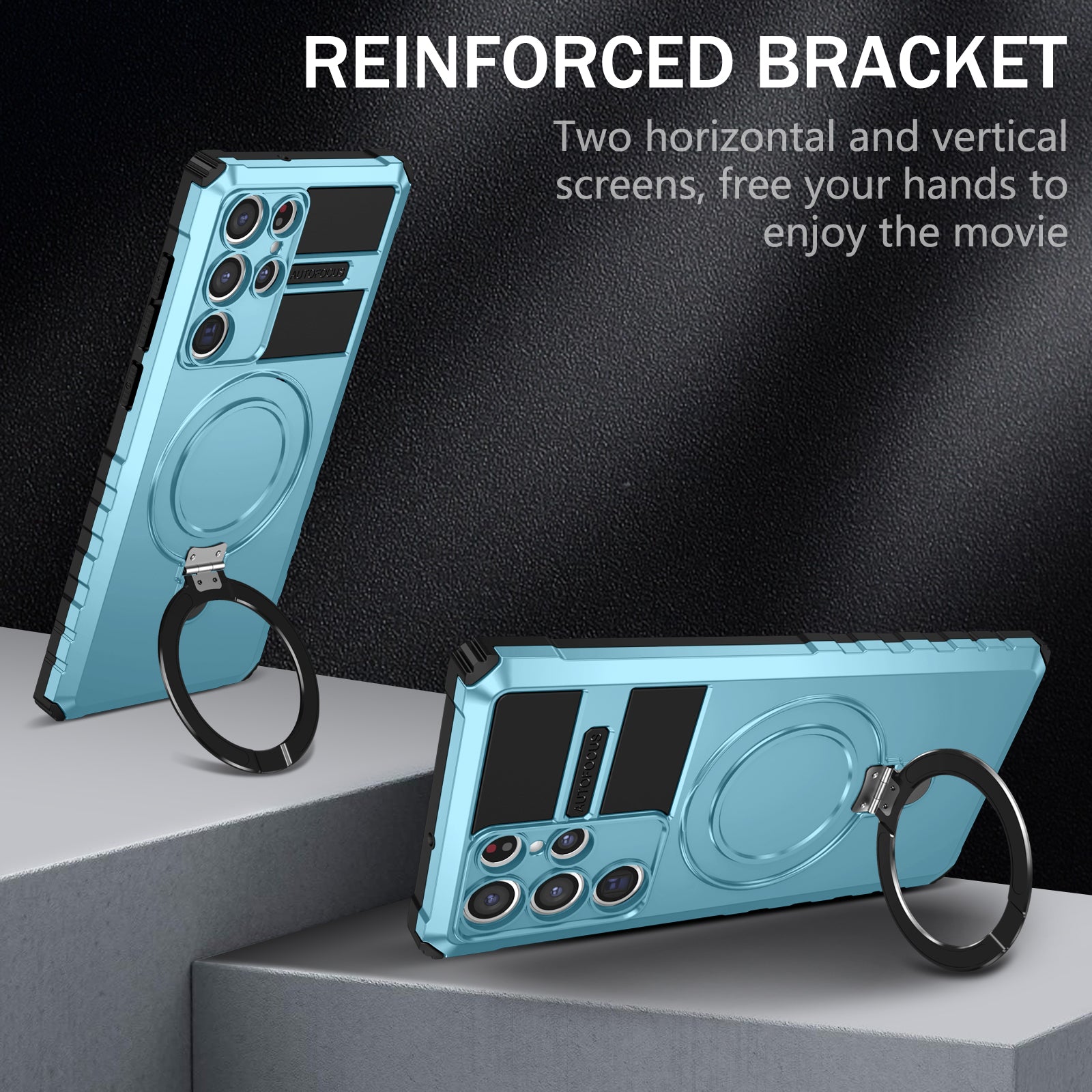 For Samsung Galaxy S22 Ultra 5G PC TPU Shockproof Case Magnetic Phone Cover with Ring Kickstand