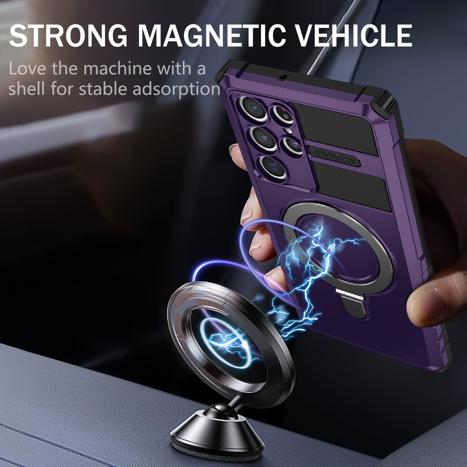 For Samsung Galaxy S22 Ultra 5G PC TPU Shockproof Case Magnetic Phone Cover with Ring Kickstand