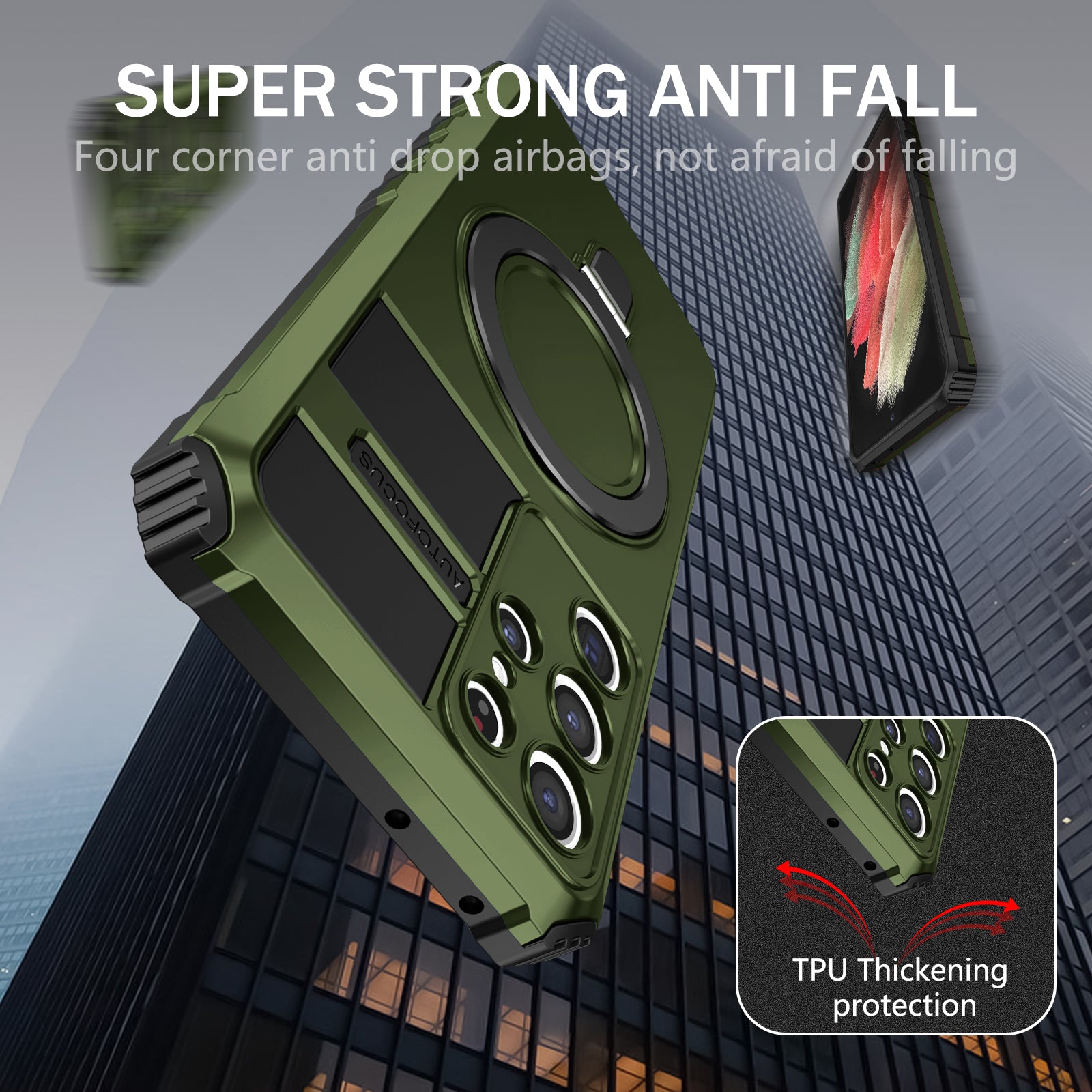 For Samsung Galaxy S21 Ultra 5G Magnetic Kickstand Case PC TPU Scratch Resistant Phone Cover