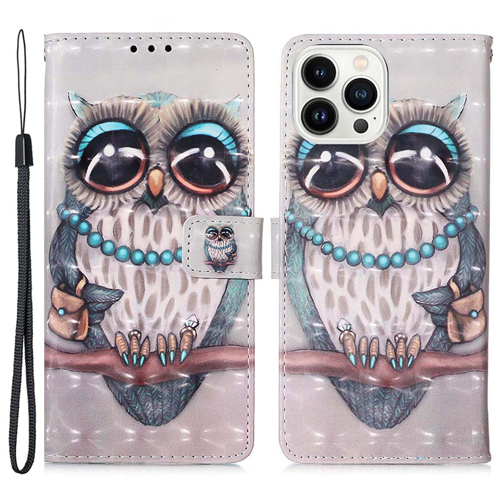 YB Pattern Printing Leather Series-2 for iPhone 15 Pro Max Wallet Phone Case 3D Pattern Printed Stand Cover